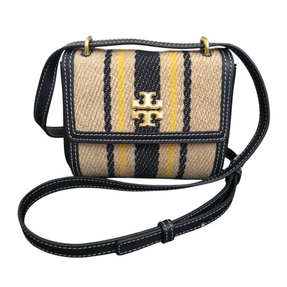 Tory Burch Juliette French Linen Black Tan Mini Crossbody Bag - Picture 1 of 9